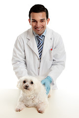 Image showing Confident vet with pet dog