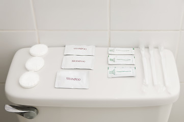 Image showing Soap, Shamppo, Toothpaste, toothbrush