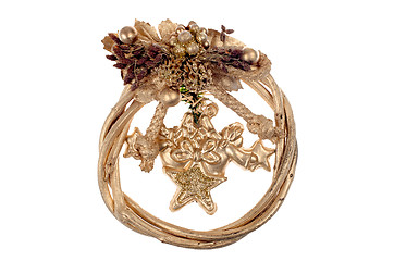 Image showing A gold christmas wreath