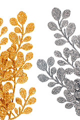 Image showing Christmas decorative golden and silver leaves