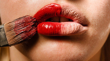 Image showing Conceptual photo of a makeup and the lips of a girl