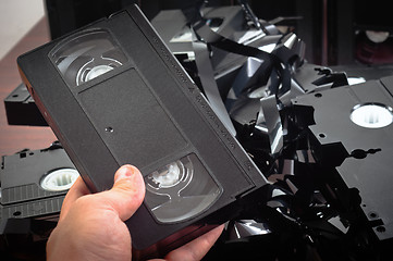 Image showing Old VHS tapes ripped apart