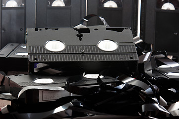 Image showing Old VHS tapes ripped apart