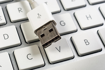 Image showing Closeup of a white clean keyboard with USB