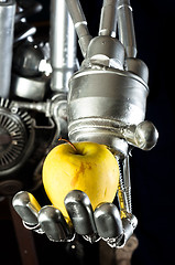 Image showing A robot hand with green apple