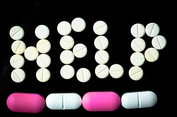 Image showing Help sign made out of pills