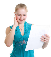 Image showing Happy schoolgirl received a diploma