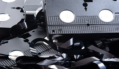 Image showing Old VHS tapes ripped apart