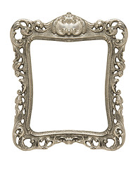 Image showing Ornate pewter picture frame silhouetted against white