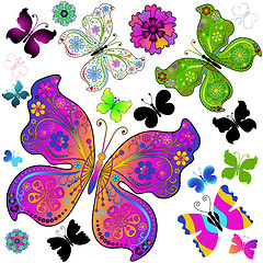 Image showing Set colorful and black butterflies 