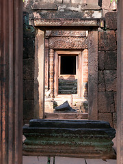 Image showing Detail of the Banteay Srei Temple in Cambodia