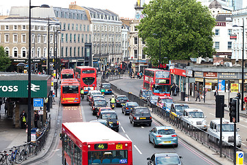 Image showing Bussy Traffic in Central London, Euston Road near King's Cross a