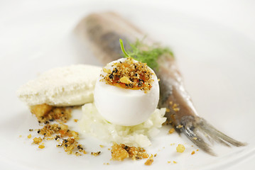 Image showing boiled egg and herring