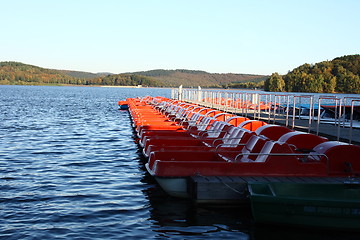 Image showing  red pedal boats    