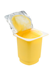 Image showing vanilla yogurt in a yellow plastic cup