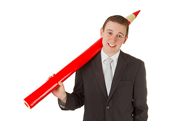 Image showing Freindly businessman with red pencil