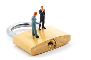Image showing business man on security padlock 