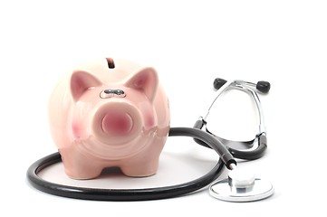 Image showing stethoscope and piggy bank