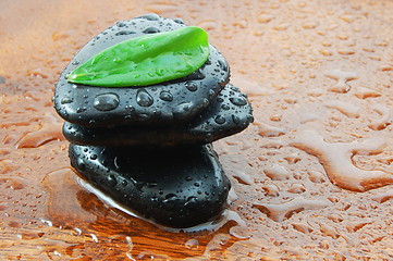 Image showing zen concept with stones and leaves