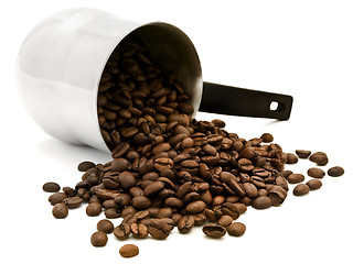 Image showing Turkish percolator with scattered coffee beans