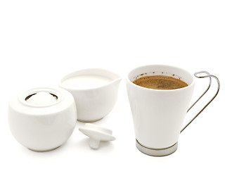 Image showing Coffee, shugar and cream