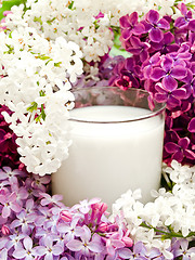 Image showing lilac flower and milk