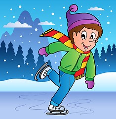 Image showing Winter scene with skating boy