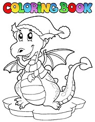 Image showing Coloring book cute winter dragon