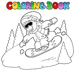 Image showing Coloring book girl on snowboard