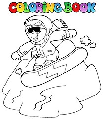 Image showing Coloring book boy on snowboard