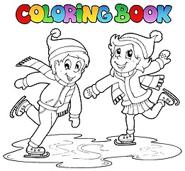 Image showing Coloring book skating boy and girl