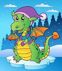 Image showing Winter scene with cute dragon