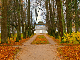 Image showing Autumn park with pavilion