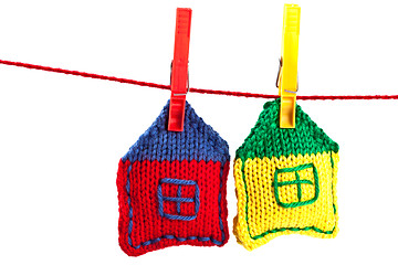 Image showing two knitted colorful houses 