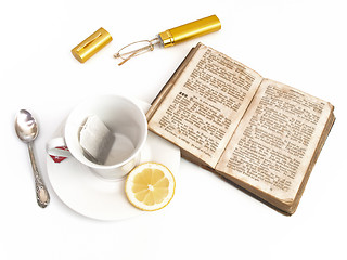 Image showing cup of tea with lemon