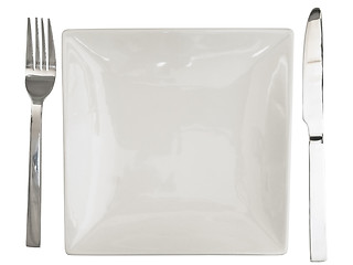 Image showing Plate, knife and fork