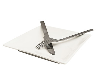 Image showing Plate with crossing knife and fork