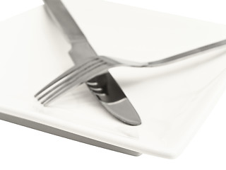 Image showing Crossing knife and fork at plate