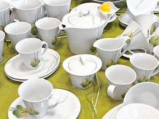 Image showing tea service at green