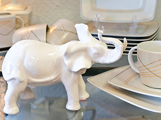 Image showing porcelain elephant and tea service