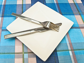 Image showing dish at tablecloth