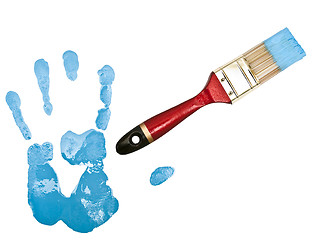 Image showing hand print near bristle in blue