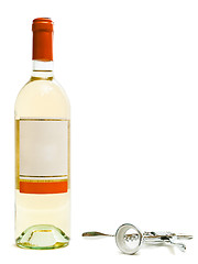 Image showing white wine bottles with corkscrew