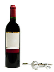 Image showing red wine bottles with corkscrew