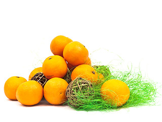 Image showing mandarines decoration with green and golden