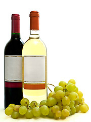 Image showing  red and white wine with vine