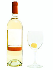 Image showing white wine near wineglass with grape