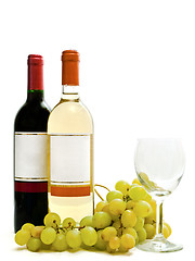 Image showing  red and white wine with vine and wineglass