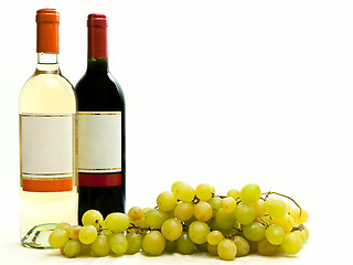 Image showing  red and white wine with vine