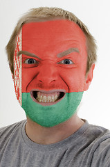 Image showing Face of crazy angry man painted in colors of belarus flag